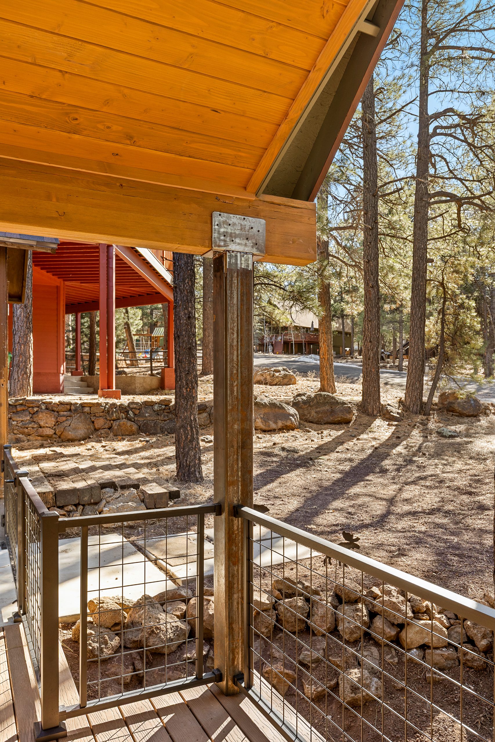 custom home porch details and metal railing