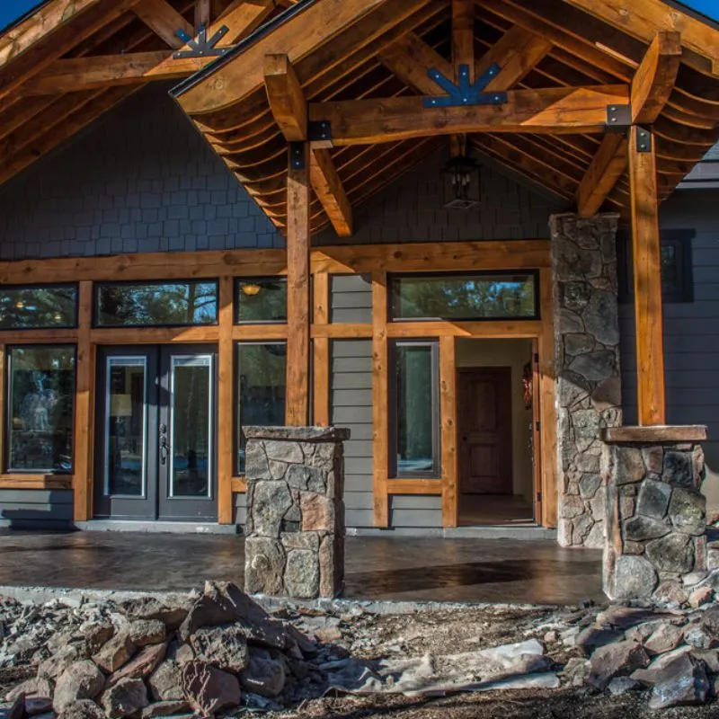 Custom Built Home with Wood Rafters & Stone Facade